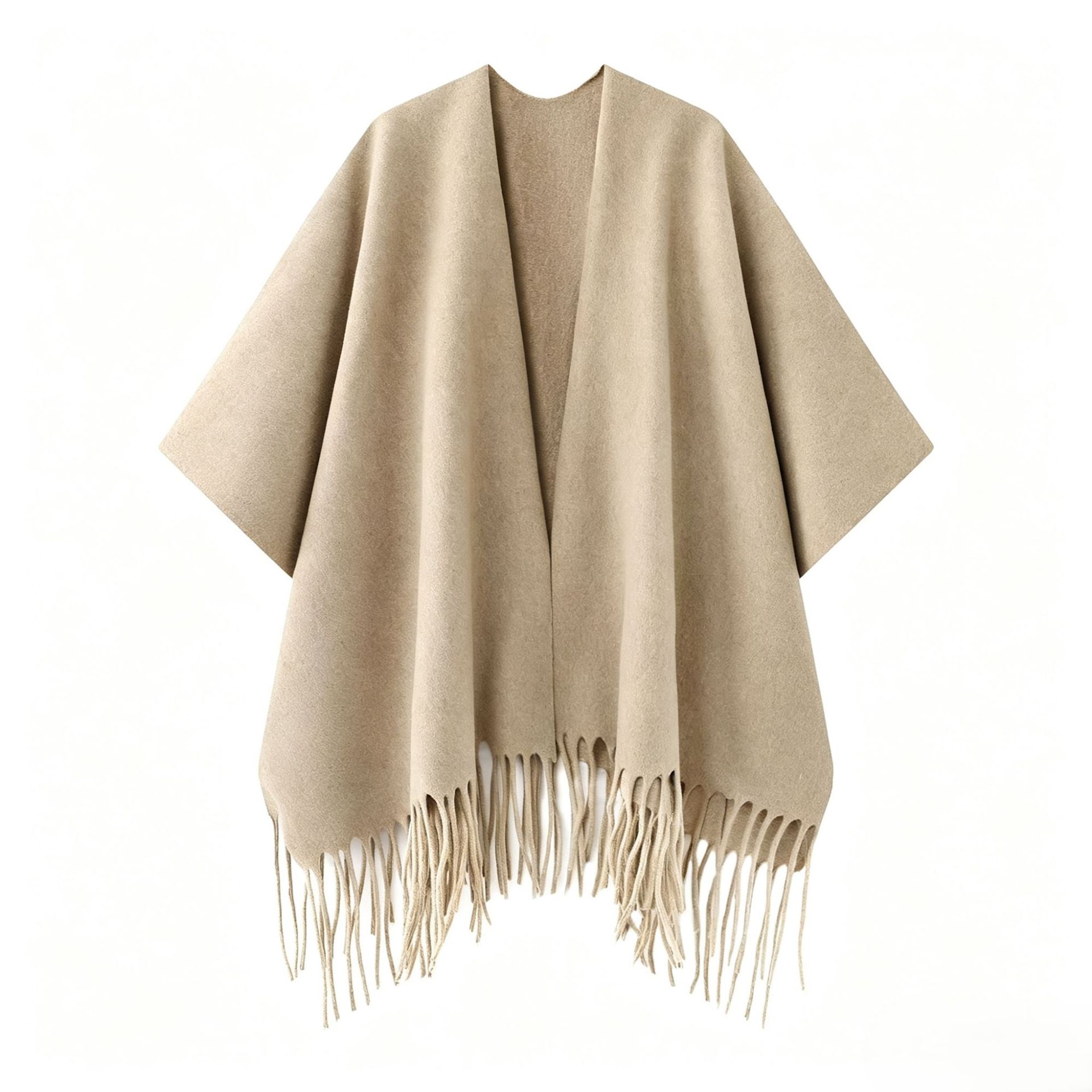 Cool and Understated Solid Color Thick Shawl Scarf with a High-End Feel, Worn over a Cape, Tassel Cardigan, and Old Money Style Shawl
