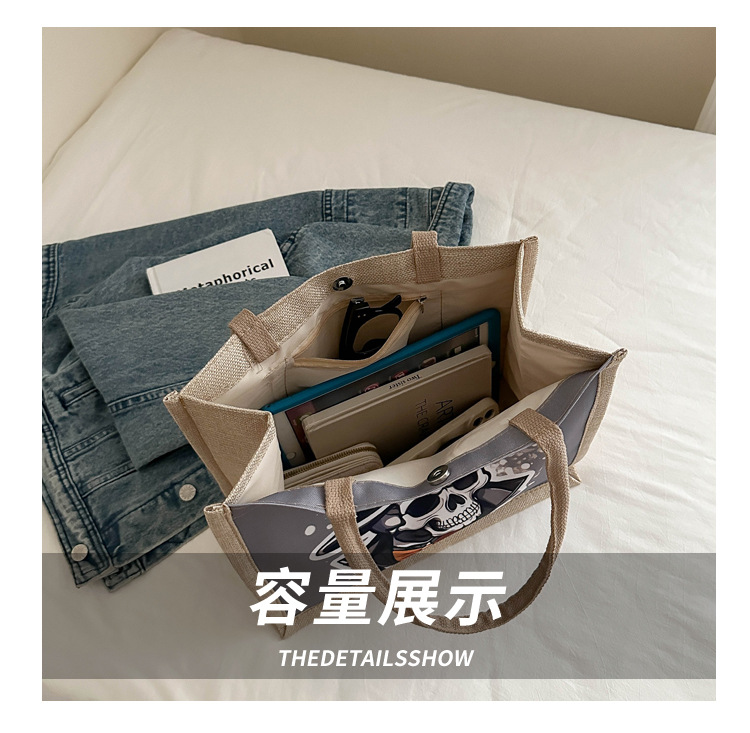 New fashionable skull canvas bag, women's large-capacity tote bag, single-shoulder bag for classes, 2024 fashionable tote bag undefined
