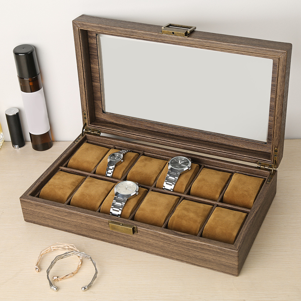 Amazon Venta caliente caja de regalo pu vintage madera grano cuero reloj caja de embalaje caja de colección caja de almacenamiento en stock al por mayor