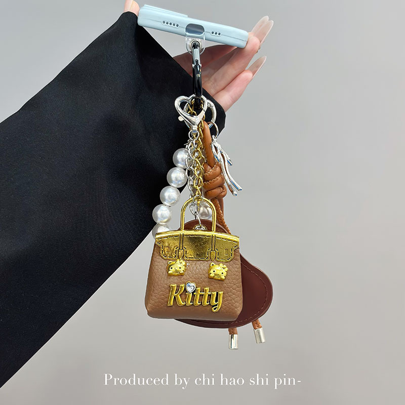 可爱立体KT猫小包造型包包挂件甜美少女心时尚珍珠爱心钥匙扣装饰|undefined