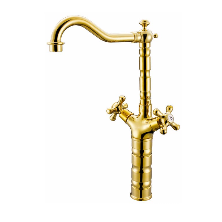 Однорычажный медно-титановый смеситель для раковины с подачей горячей и холодной воды, медный винтажный бронзовый в европейском стиле, поворотный накладной смеситель антикварного вида
