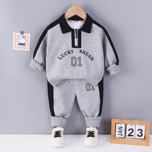 Children's suits, casual sports suits, boys' color-blocked lapels, half-zips, long-sleeved sweatshirts and sweatpants, children's two-piece trendy sets