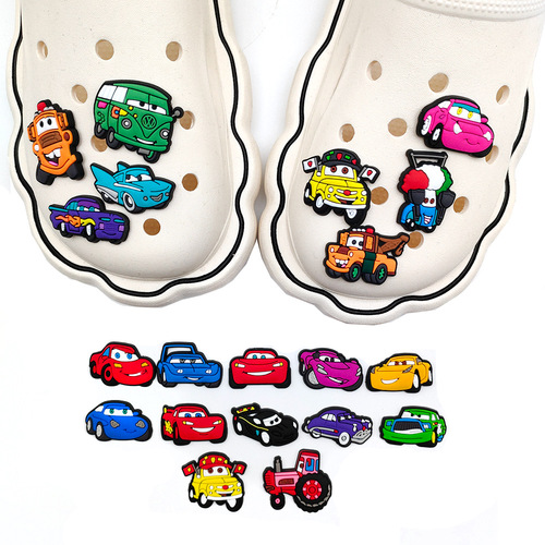 Lightning McQueen Cartoon Cute Croc Shoes Flower Decorative Buckle Cars Soft Plastic DIY Accessories