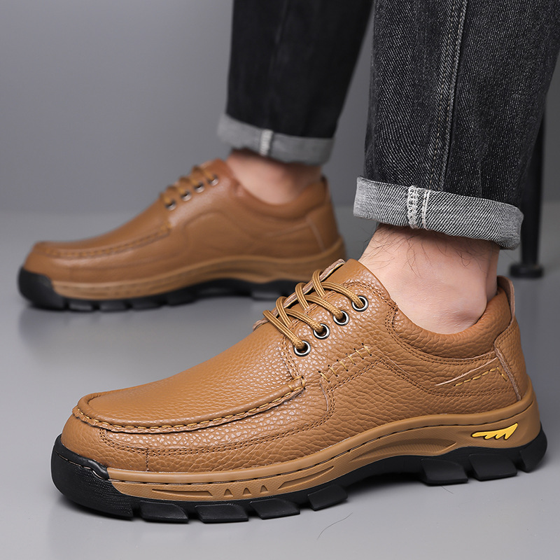 2025 primavera y verano nuevos zapatos de cuero casuales de negocios para hombres hechos a mano en línea cordón de cuero para hombres zapatos de cuero suave zapatos de cabeza redonda