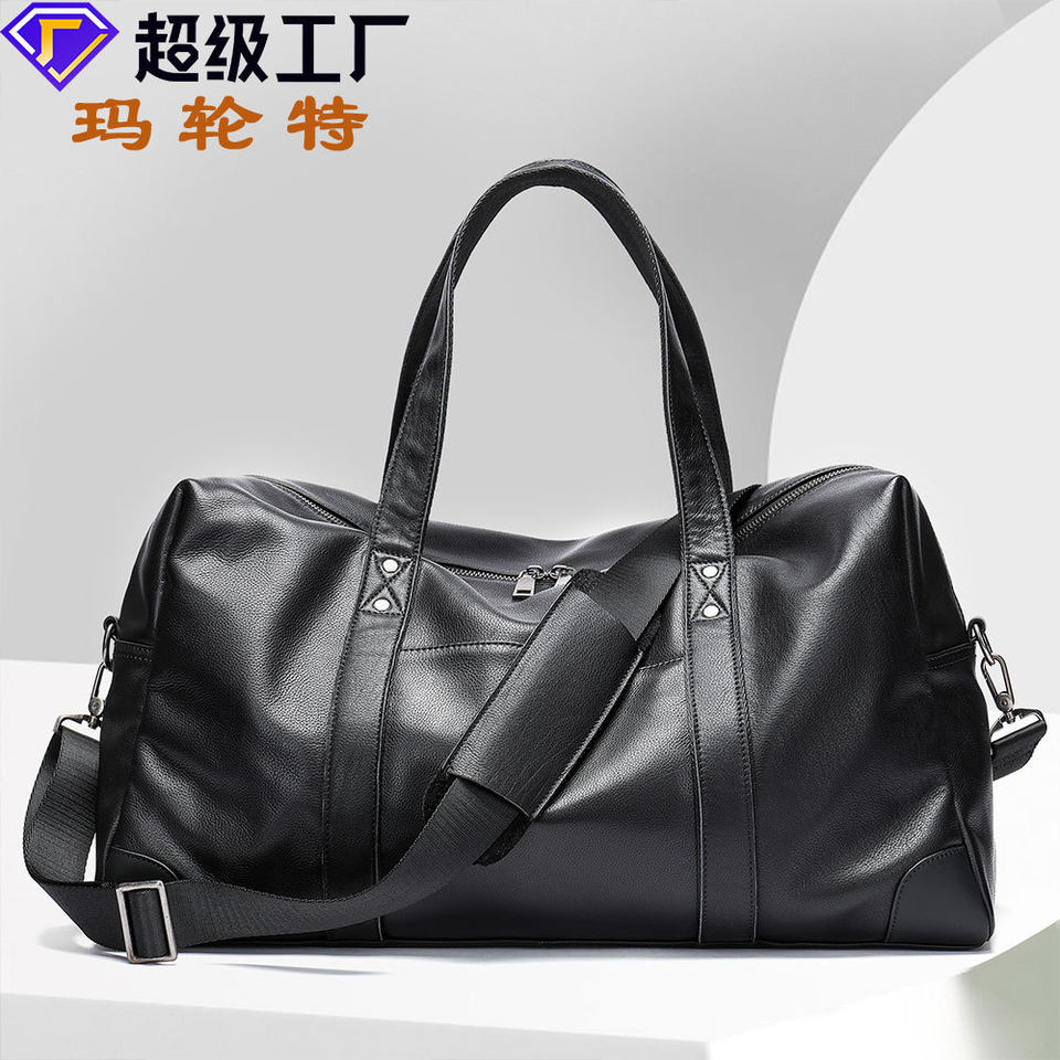 Túi du lịch nam da bò thật Malute dung tích 20–35L chống thấm nước, túi xách tay kiêm đeo chéo tập gym — Màu đen, màu xám đậm