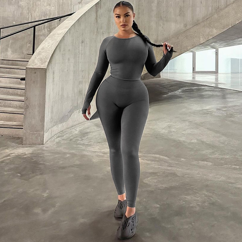 ActiveGo 2025 Autumn Winter New Fashion Long Sleeve Slim Top High Elastic Sports Yoga Pants Set Trendy Wholesale_desvips.com