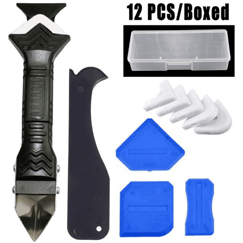 12件套盒装美缝工具修整3合1金属刮刀窗缝密封胶清洁