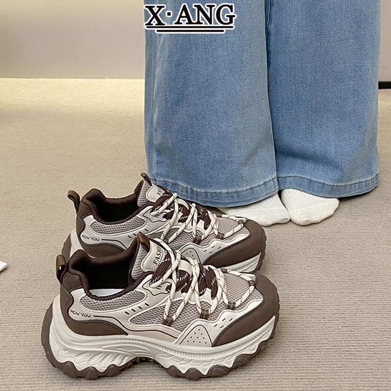 Genuine leather popular thick-soled height-increasing shoes for women, lace-up dad shoes, versatile, lightweight, comfortable, casual sports women's shoes Genuine leather popular thick-soled height-increasing shoes for women, lace-up dad shoes, versatile, lightweight, comfortable, casual sports women's shoes