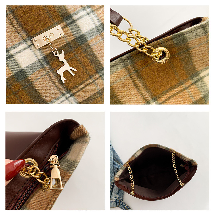 Fashionable woolen trendy striped deer bag for women, new autumn 2024 collection, chain niche single-shoulder crossbody bag undefined