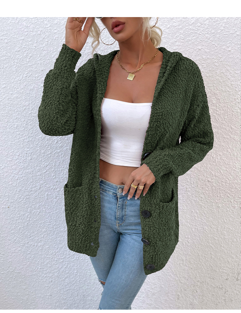 Single-Breasted Button Hooded Toothbrush Velvet Sweater Cardigan NSMMY83041