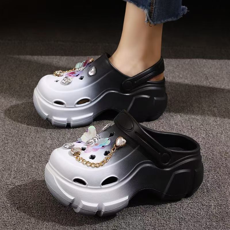 Thick-Soled Height-Increasing Clogs for Women, Summer Outdoor Wear, Non-Slip, Odor-Resistant Eva, Comfortable Children's Closed-Toe Half-Sandals for Women