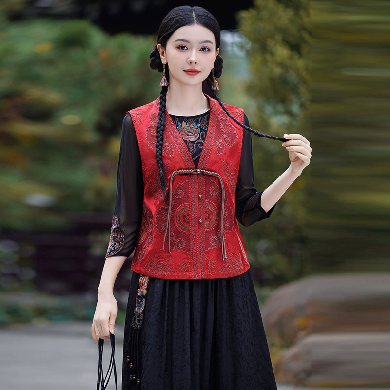 Весенний и летний новый национальный стиль женской одежды с короткой вышивкой жилет жилет жилетки дикий топ