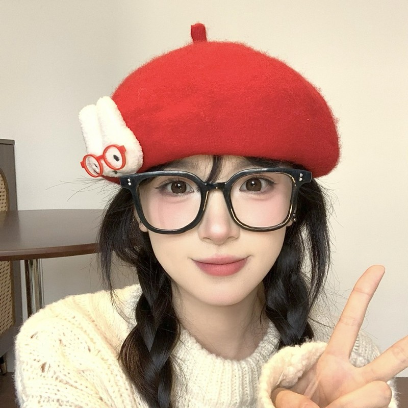 可爱卡通kitty猫红色贝雷帽女夏季薄款甜美显脸小八角帽画家帽子|undefined