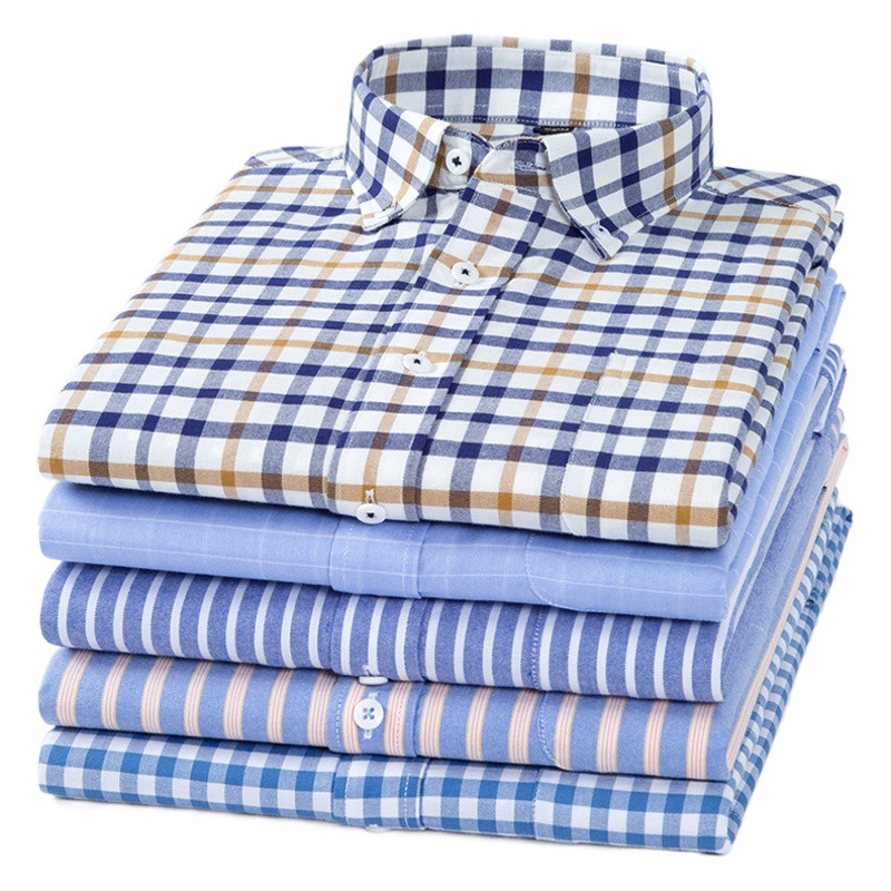 2024 Nueva camisa a cuadros de algodón de manga larga Oxford camisa de los hombres de negocios casual todo fósforo camisa de los hombres de moda