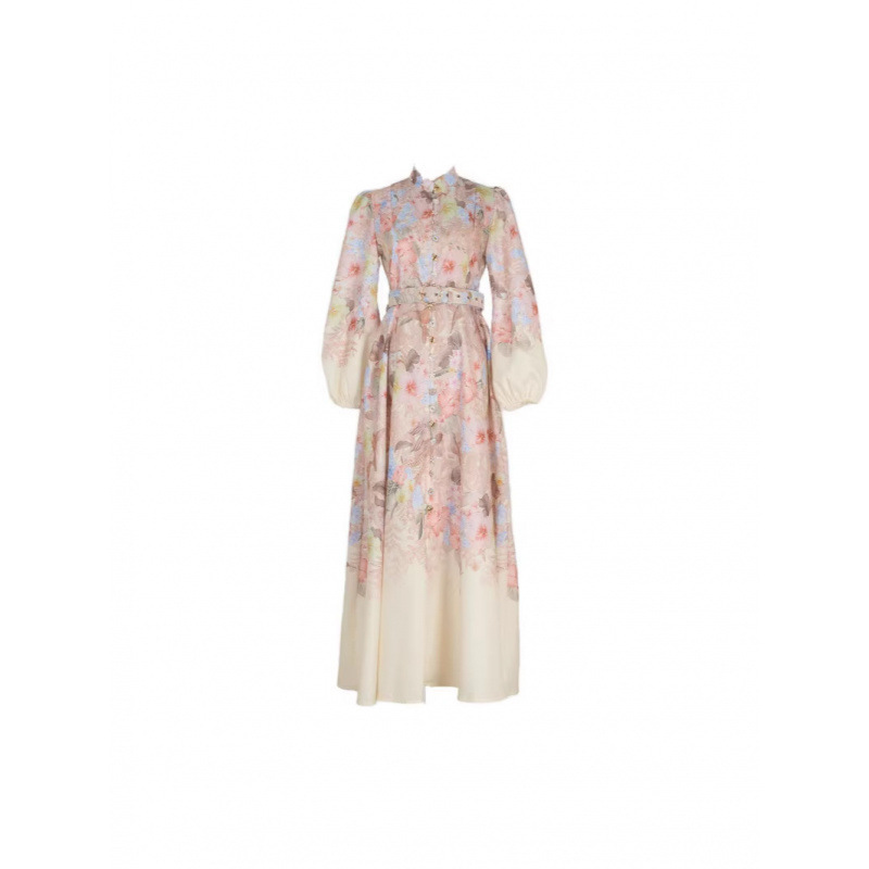 2026 New Style Casual Retro Exquisite Single-Breasted Stand-Collar A-Line Dress Short-Sleeve Maxi Dress