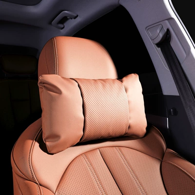 cushion for girls, Waist support - 1-piece-headrest-emma-orange-nappa-leather-for-comfort-and-stress-relief