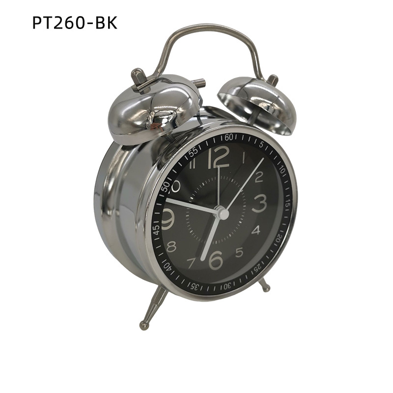 4 pulgadas de pantalla de seda de vidrio escala galvanoplastia metal doble campana alarma reloj mudo superficie metálica con luz