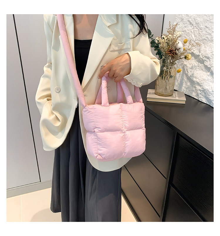 Diamond Square Tote Bag Soft Cotton Padded Shoulder Bag For Women_voghion.com