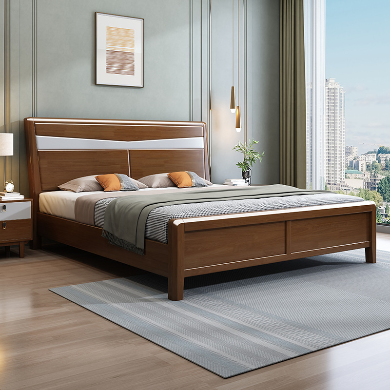 Cama de madera maciza 1,8 m dormitorio principal cama doble nórdico moderno minimalista 1,5 m cama individual apartamento pequeño cama de boda