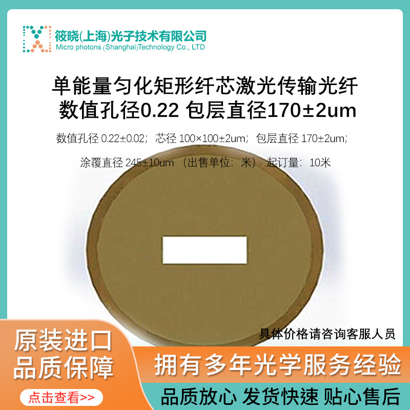 单能量匀化矩形纤芯激光传输光纤 数值孔径0.22 包层直径170±2um