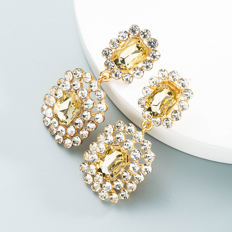 Alloy Ear Needle Material Rhinestones Inlay Material Fashion Geometric Diamond Alloy Artificial Gemstones Earrings