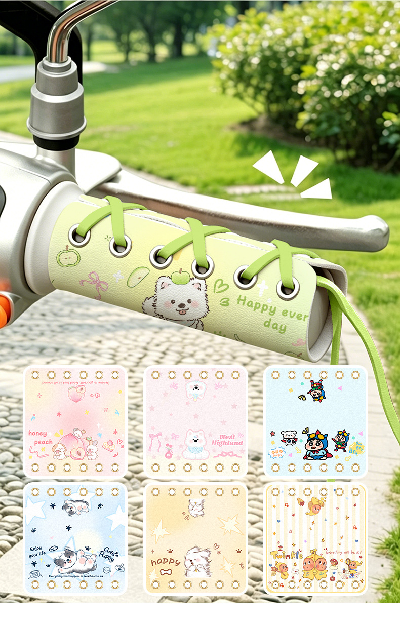 Cartoon Cute Sweat-Absorbing Non-Slip Handlebar Covers for Electric Motorcycles and Scooters, Decorative Strap-On Style for Women, New Model