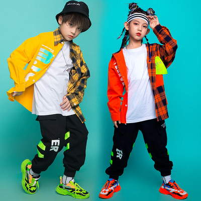 Boys kids streety hiphop singers rapaper gogo dancers dance outfit for Children plaid hip hop suit boy hiphop catwalk show jazz dance dress tide of the girls