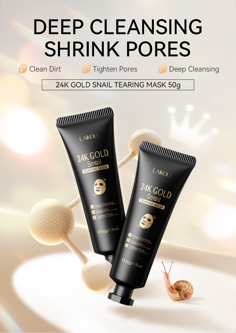 LAIKOU Gold Leaf Peel-off Mask 50g (Color box) Pore Cleansing Skin care products Cross-border supply undefined