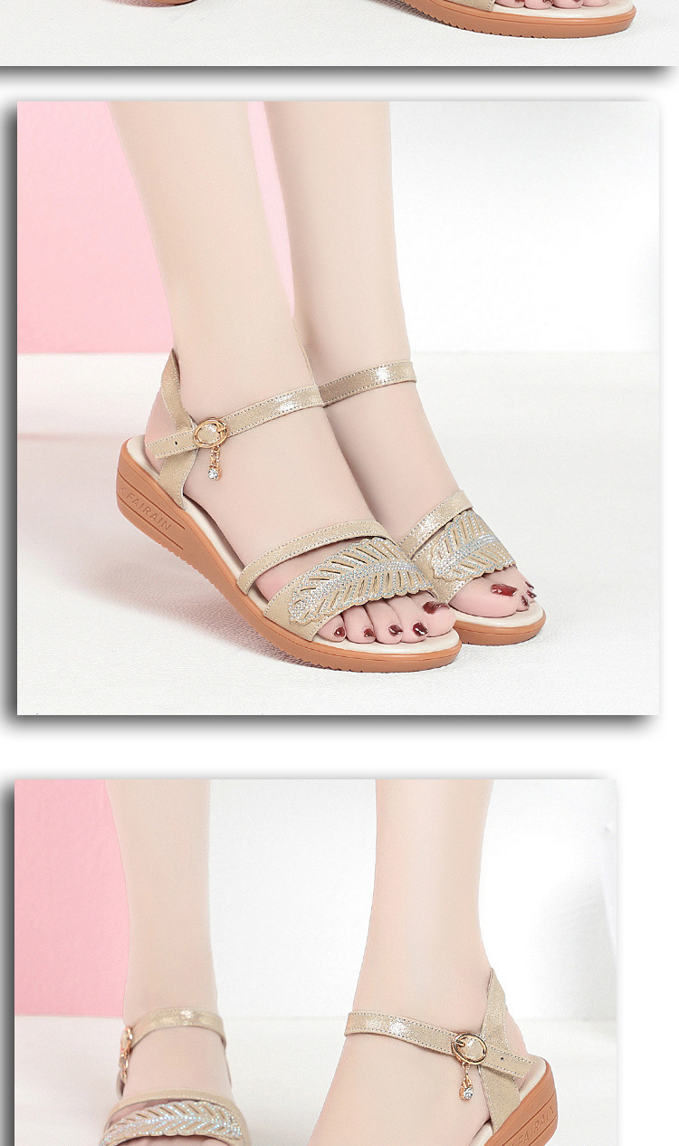Sandal nữ đế bệt da bò mềm chống trượt size lớn — màu đen chi tiết 12