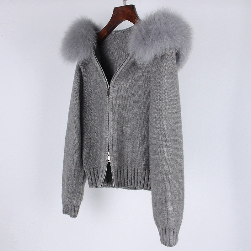 Women's Clothing Spring Jacket Women Zipper Real Fox Fur Collar Hooded Cardigan Tops Jacket Women High end Spring and Autumn_ipsvogv.com