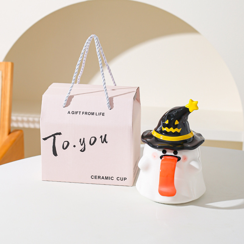 Taza fantasma extraña con tapa de marca taza de cerámica regalo de Halloween taza de café de oficina de alto valor