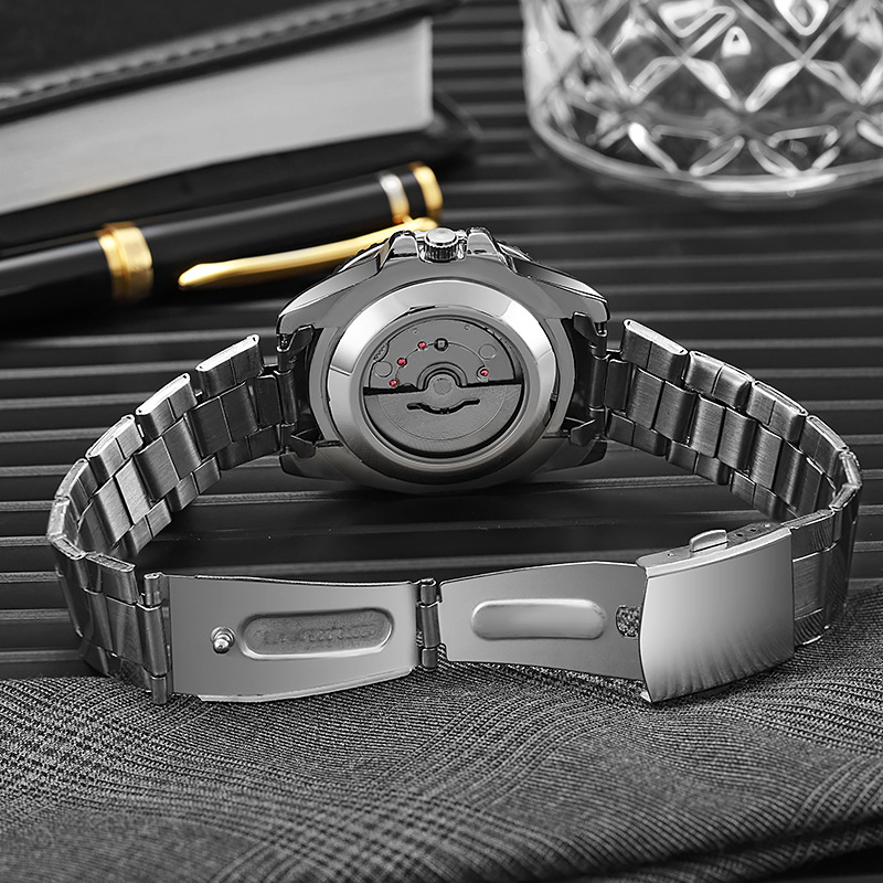 Hombre hip hop agua fantasma giratorio hueco-fuera transparente imitación reloj mecánico de moda calendario personalizado impermeable reloj luminoso