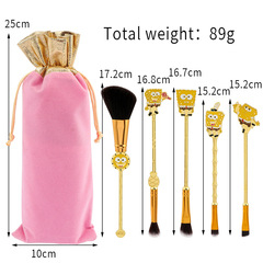 SpongeBob SquarePants 5 metal makeup brushes, eye shadow brushes, makeup tools set, cartoon animation peripheral gifts