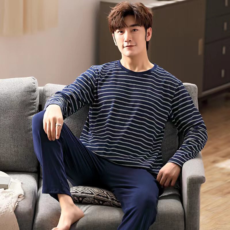 Men's Pajamas Long Sleeve Pants Spring and Autumn Thin Dad Large Size Casual Home Wear Factory Foreign Trade Cross-border Explosions