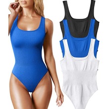 欧美跨境外贸亚马逊夏季速卖通女装U领无袖背心紧身连体衣