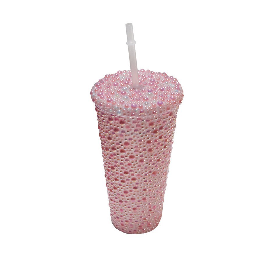Taza de agua fría de gran capacidad de perlas de diamante doble copas de agua de café ps taza de agua de paja de diamante para mujeres
