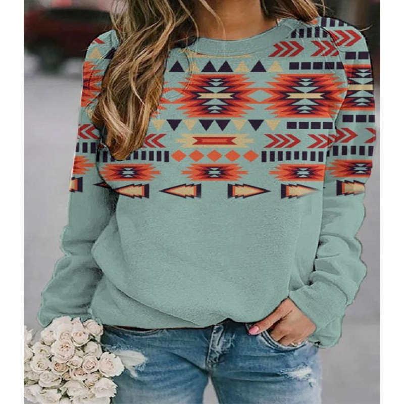 2024 European and American Export New Women's Clothing Retro Western Ethnic Geometric Print Women's Sweatshirt 2024 European and American Export New Women's Clothing Retro Western Ethnic Geometric Print Women's Sweatshirt