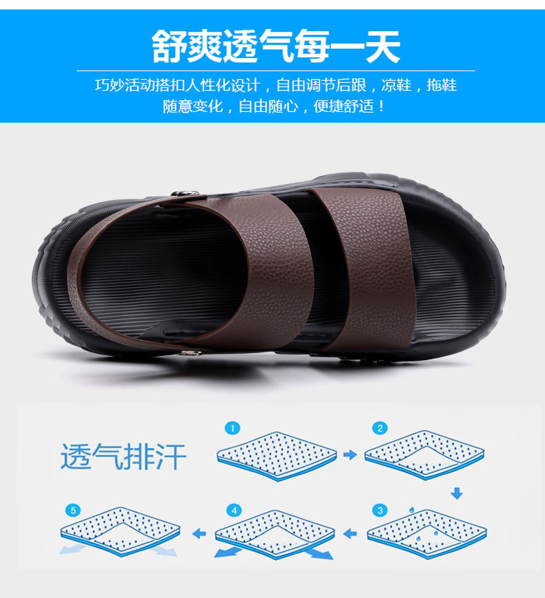 Dép lê nam da bò lớp trên cùng, đế dày, mặt mềm, kiểu sandal đi biển — GA06 màu đen, Màu nâu GA06 chi tiết 10
