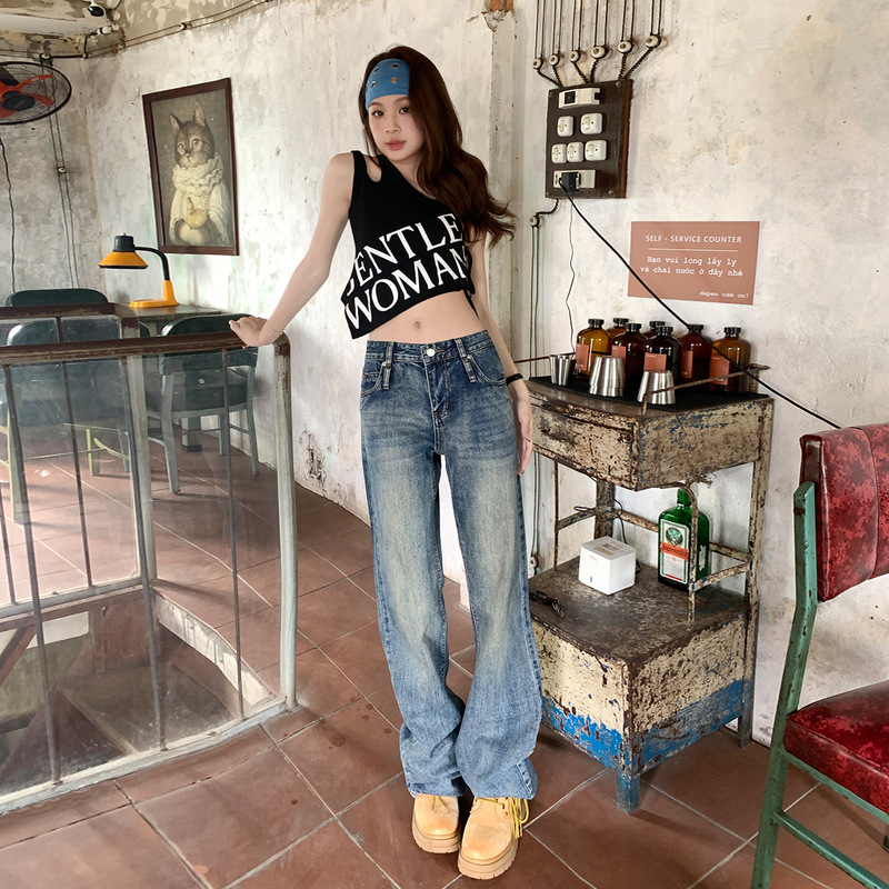 American Retro Straight-Leg Loose Jeans for Women, 2026 Spring New High-Waisted Slim-Fit Narrow Wide-Leg Floor-Length Pants American Retro Straight-Leg Loose Jeans for Women, 2026 Spring New High-Waisted Slim-Fit Narrow Wide-Leg Floor-Length Pants