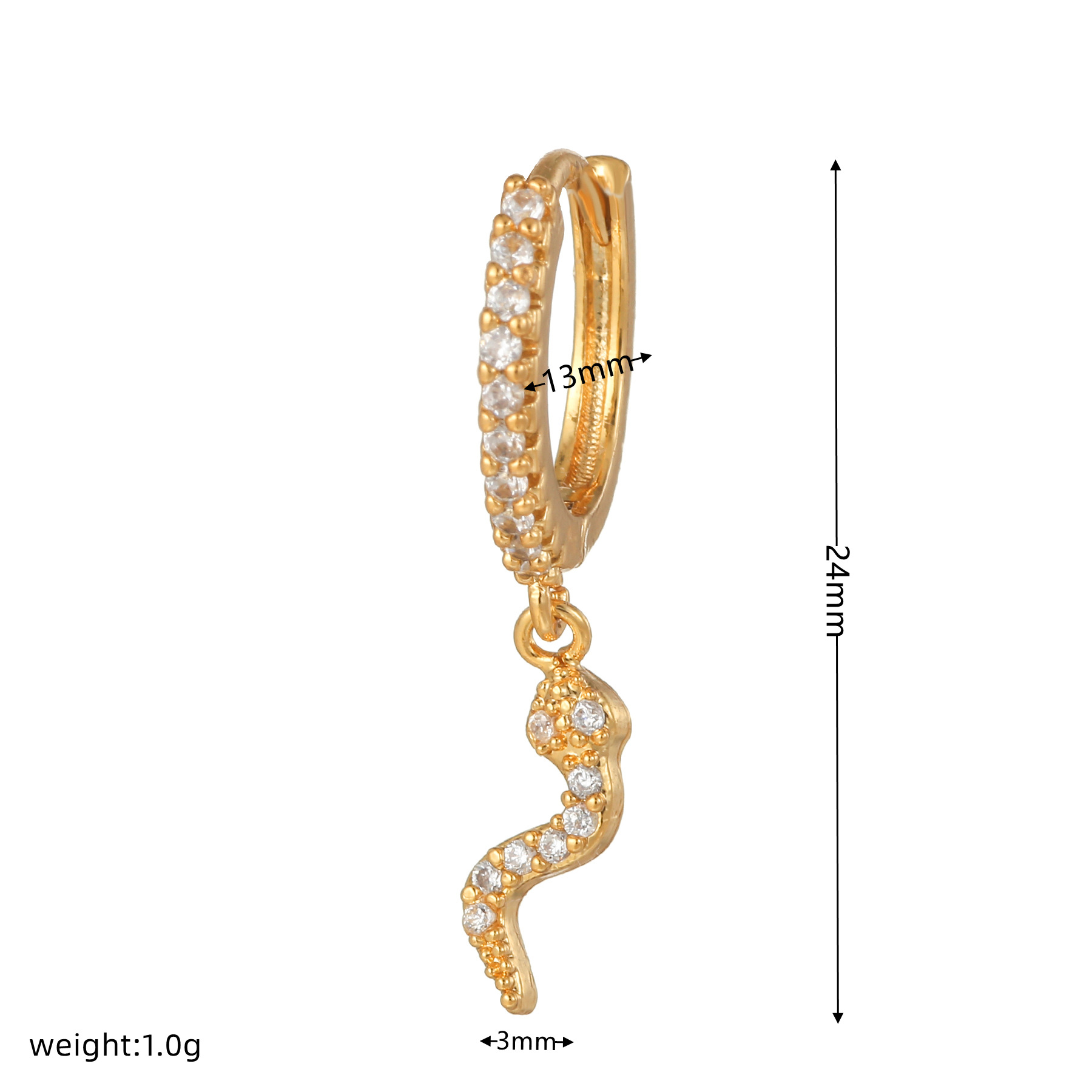 Fashion Snake Butterfly Brass Inlaid Zircon Drop Earrings 1 Piece