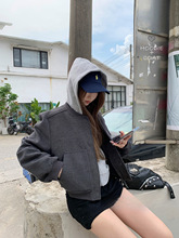 秋季外套女高级感灰色毛呢拉链棒球服气质短款夹克宽松休闲上衣潮