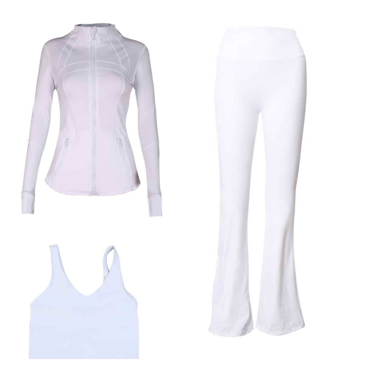 Flared Pants Jacket U Back Bra Sports Set 3 Piece Fitness Run Yoga Women's Clothing Workout Gym Fitness Running Yoga Set_ecoleips.com