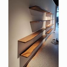 中古风原木一字墙上置物架墙面壁挂书架隔板货架层板展示架背景墙