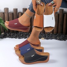 欧美外贸大码女鞋2025夏季新款舒适坡跟拖鞋外穿大码凉拖女