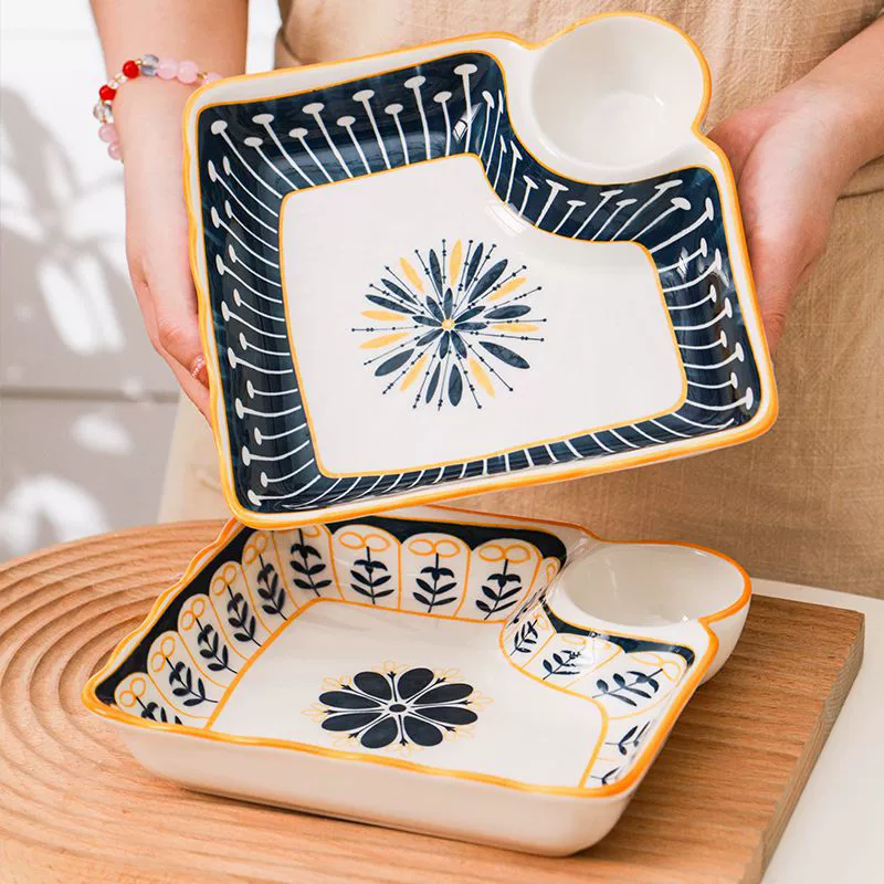 Пиль plates? Wait need accurate: 7.5-дюймовая керамическая тарелка для вареников-пельменей, под глазурью цветная кайма, дисковидная, улитовая тарелка, ретро для подачи, новая тарелка для пельменей оптом