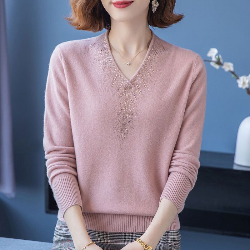 2026 Fall/Winter New Long-Sleeve Knit Sweater for Women, Stylish Base Shirt, Fashionable Rhinestone Sweater Coat, Top for Layering 2026 Fall/Winter New Long-Sleeve Knit Sweater for Women, Stylish Base Shirt, Fashionable Rhinestone Sweater Coat, Top for Layering
