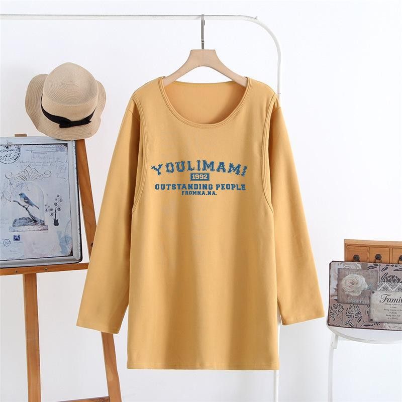 Breastfeeding Long-Sleeve T-Shirt Top, Loose-Fitting Maternity Wear for Autumn, Nursing Loungewear, Home Sleepwear for Autumn and Winter