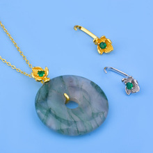 新款扣S925纯银DIY翡翠蜜蜡夹扣长针扣镶嵌锆石花平安扣吊坠扣