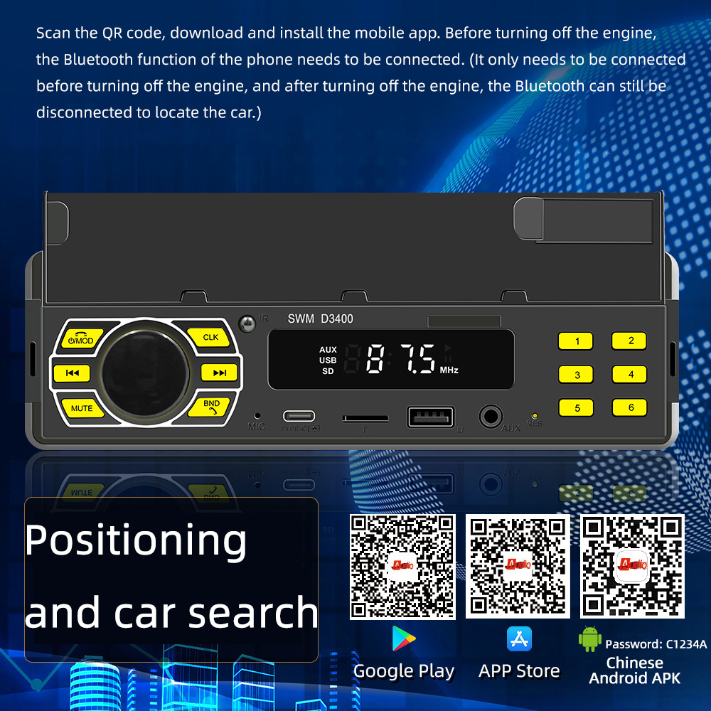 12V Universal Single-Cylinder Mp3 Mobile Phone Holder Positioning Car Bluetooth Fm Radio USB Card Player
