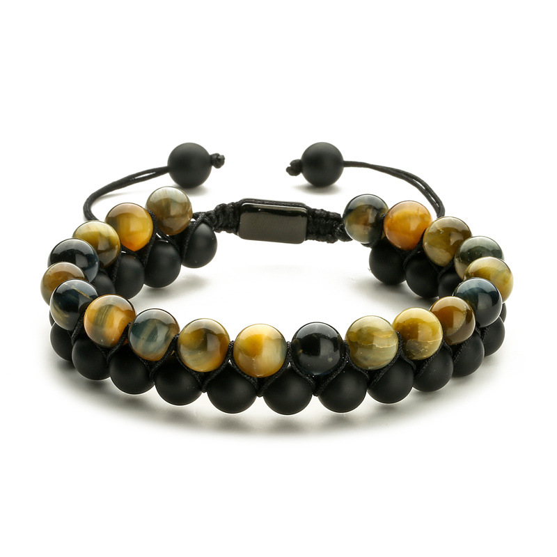 Amazon Venta caliente 8mm Tigre ojo Piedra Negro imán pulsera doble capa tejida Piedra Natural yoga pulsera de cuentas para hombres